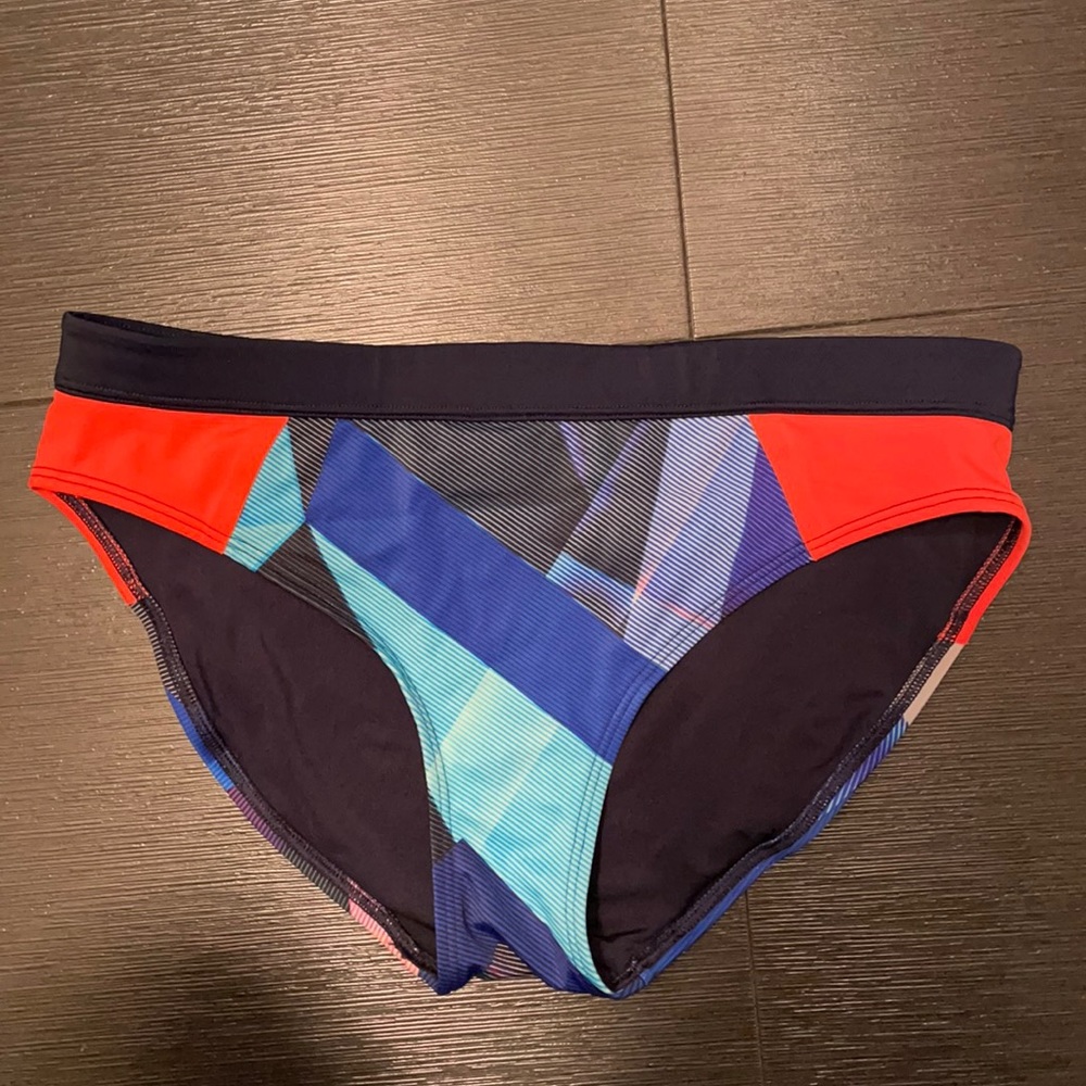 bright orange and blue athleta bikini bottom